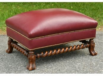 Vintage Oak And Leather Ottoman (CTF10)