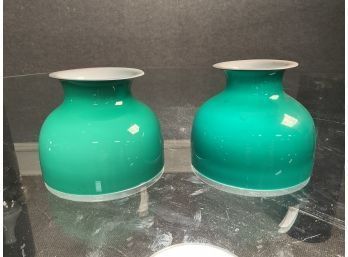 Two Early Green Cased Student Lamp Shades