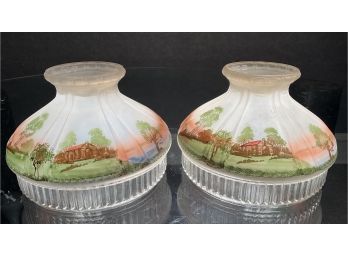 Rare Pair Of Antique Painted Aladdin Lamp Shades (CTF20)
