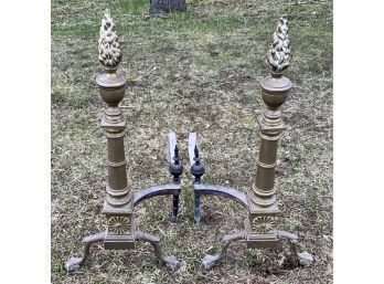 Large Flame Topped Brass Andirons (CTF20)