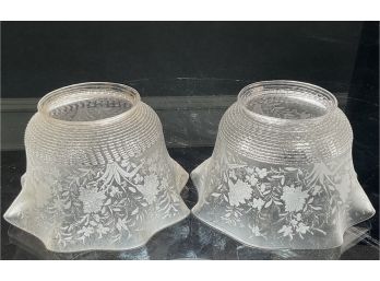 Pair Of Etched Flared Glass Lamp Shades (CTF20)