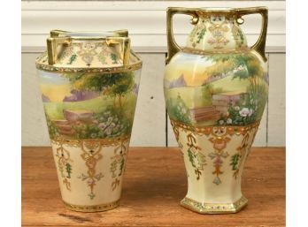 Two Hand Painted Scenic Nippon Vases (CTF10)