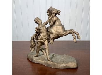 Metal Sculpture Of Man With Horse (CTF10)