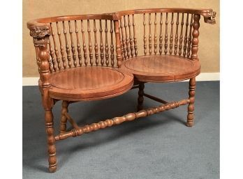 Antique Oak Double Seated Turned Spindle Chair (CTF20)