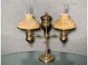 Miller Large Brass Double Student Lamp With Gold Glass Shades (CTF20)