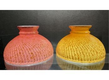 Two Antique Swirl Ribbed Glass Lamp Shades (CTF10)