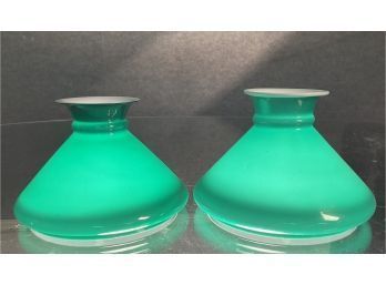 Two Antique Green Cased Student Lamp Shades (CTF10)