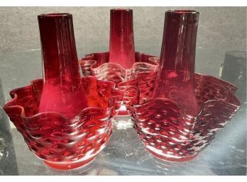 Three Ruby Red Hobnail Shades With Matching Chimneys (CTF30)