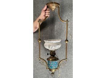 Victorian Hanging Lamp With A Longwy (Lonway) Font (CTF20)