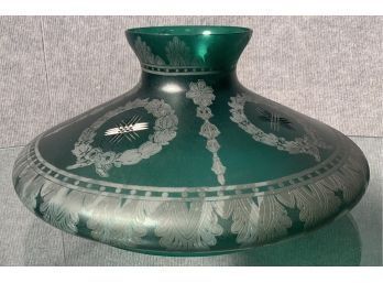 Antique Acid Etched Green Glass Lamp Shade (CTF10)