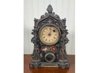 19th C. Painted Iron And Wood Shelf Clock (CTF10)