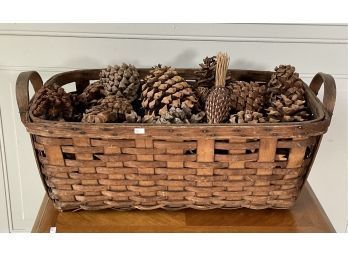 Antique Splint Basket With Pinecones (CTF10)