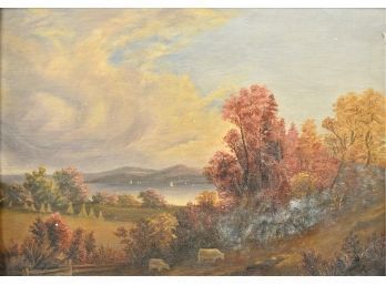 19th C. Hudson River School Oil, Autumn Scene (CTF10)