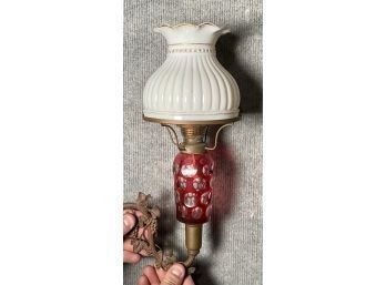 Rare 19th C. Cranberry Cut To Clear Wall Lamp (CTF10)