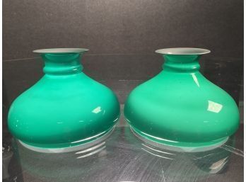 Pair Of Green Cased Lamp Shades (CTF20)