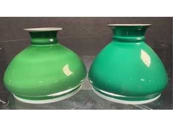 Two Similar Green Cased Student Lamp Shades (CTF20)