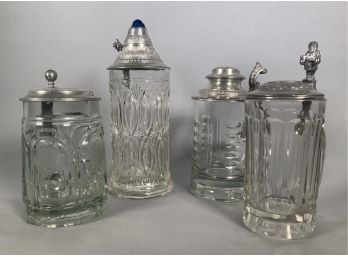 Four Glass Tankards With Hinged Pewter Lids (CTF10)
