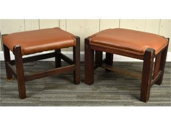 Two Vintage Mission Style Leather Footstools  (CTF10)
