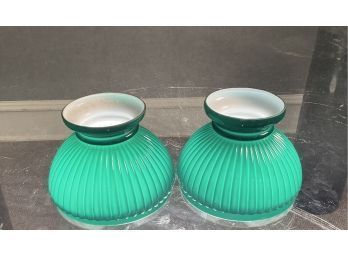 Pair Of Green Cased Ribbed Student Lamp Shades (CTF20)