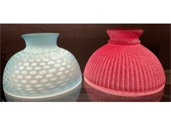 Two Lovely Colored Frosted Glass Lamp Shades (CTF20)