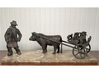Iron And Marble Sculpture, Farmer And Ox (CTF20)