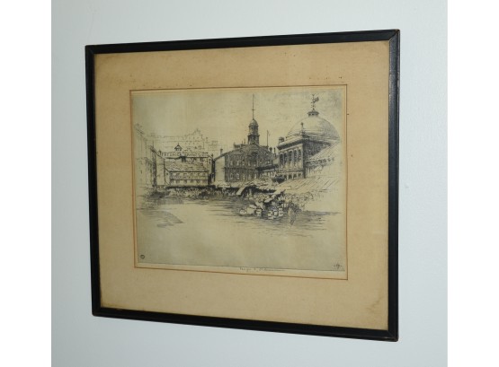 George T. Plowmann Pencil Signed Etching 'View Of Boston'