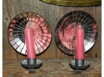 Pair Of Mirrored Crimped Tin Candle Sconces