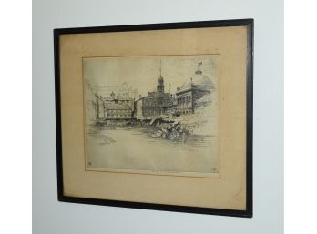 George T. Plowmann Pencil Signed Etching 'View Of Boston'