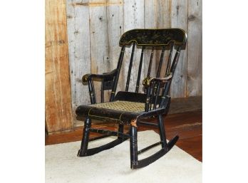 Antique Stencil Decorated Youth Chair With Cane Seat