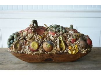 Country Folk Art Center Piece, Fruit In Wood Bowl