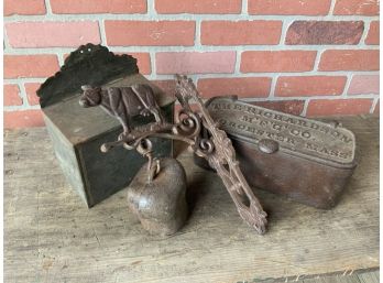 Iron Box “The Richardson Mfg”, Cow Door Bell And Tin Box