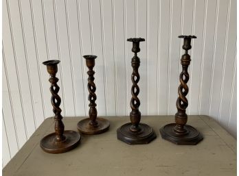 Two Pair Of Antique English Barley Twist Candlesticks