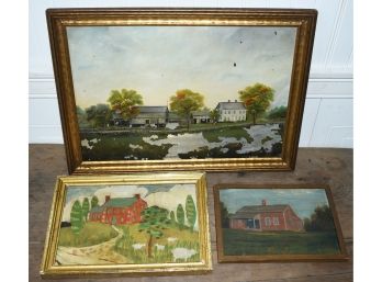 Three 19th C. Primitive Oil Paintings