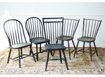 Five Antique Windsor Chairs Including Shaker