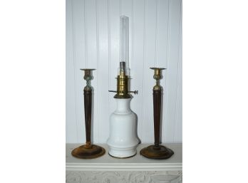 Antique Candlesticks & Lamp
