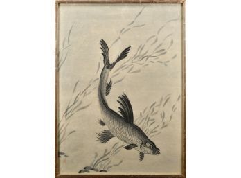 Vintage Chinese Painting On Rice Paper, Carp (CTF10)
