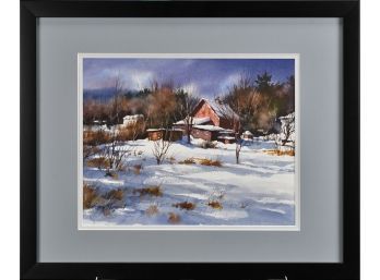 Gary Shepard Watercolor, Red Barn In Winter (CTF10)