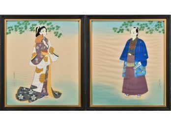 Pair Of Asian Portrait Paintings On Silk (CTF10)