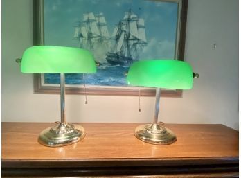 Pair Of Bankers Style Desk Lamps (CTF10)