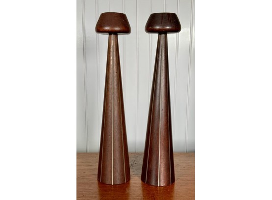 Pair Of Paul Evans Walnut And Pewter Candlesticks (CTF10)