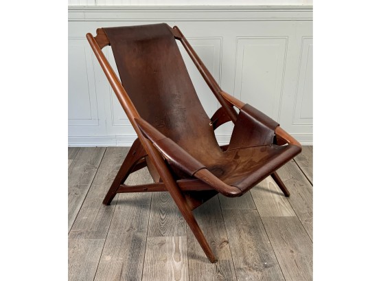 Italian 1960s Rosewood And Leather Sling Chair (CTF10)
