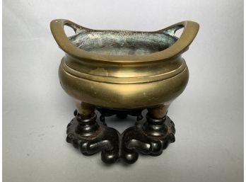 Late 19th C. Asian Bronze Censer On Period Stand (CTF20)