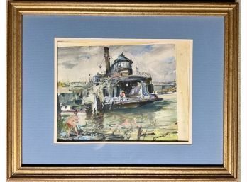 James M. Sessions Watercolor, Abandoned Ferry, Ohio River (CTF10)