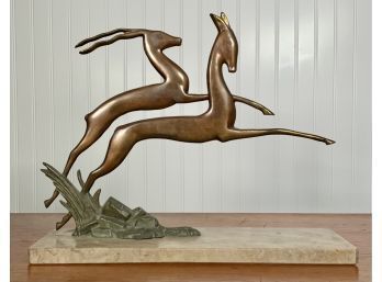 Art Deco Leaping Gazelles Bronze Sculpture (CTF10)
