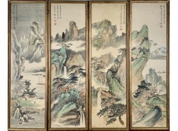 Four Vintage Signed Chinese Watercolors On Silk (CTF20)