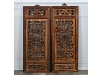 Pair Of Carved Wooden Asian Panels (CTF10)