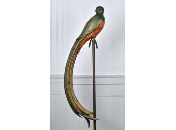 Painted And Carved Wooden Parrot On Stand (CTF20)