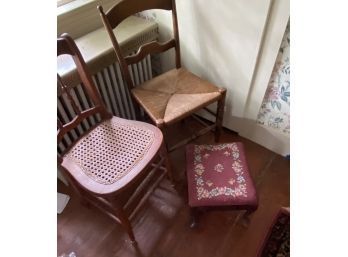 Two Antique Chairs And Footstool (CTF20)