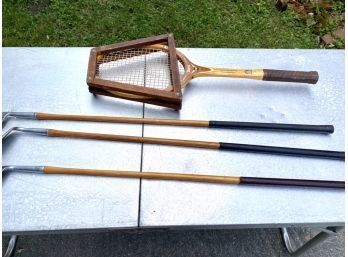 Vintage Golf Clubs And Tennis Racket (CTF10)