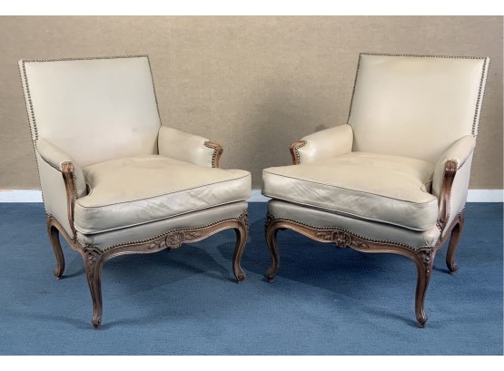 Pair Of Vintage French Leather Bergeres (CTF20)